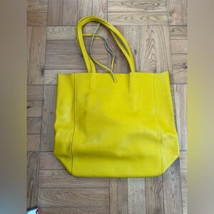 Yellow Leather Tote Bag